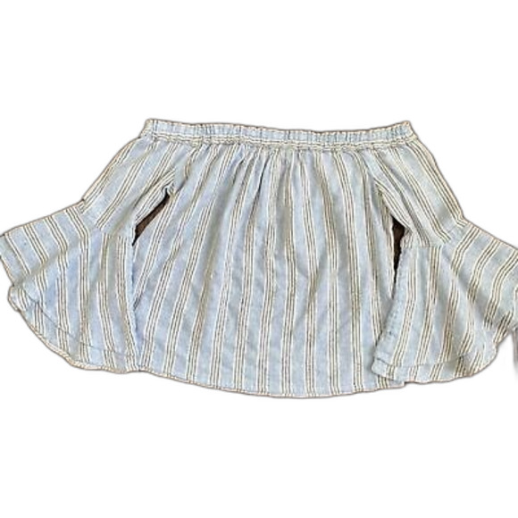 LUCKY BRAND off the shoulder bell sleeve striped top size small blue white - Picture 6 of 6